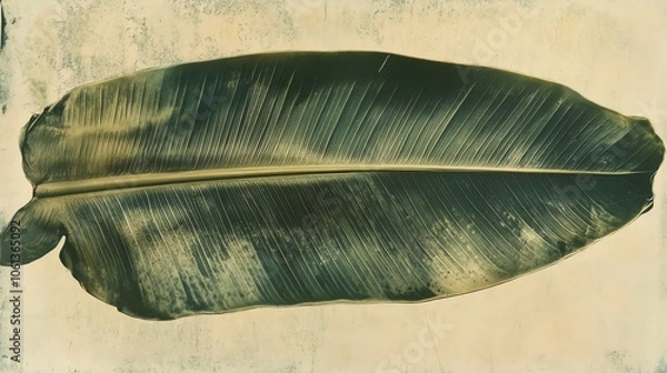 Fototapeta Large banana leaf on textured background