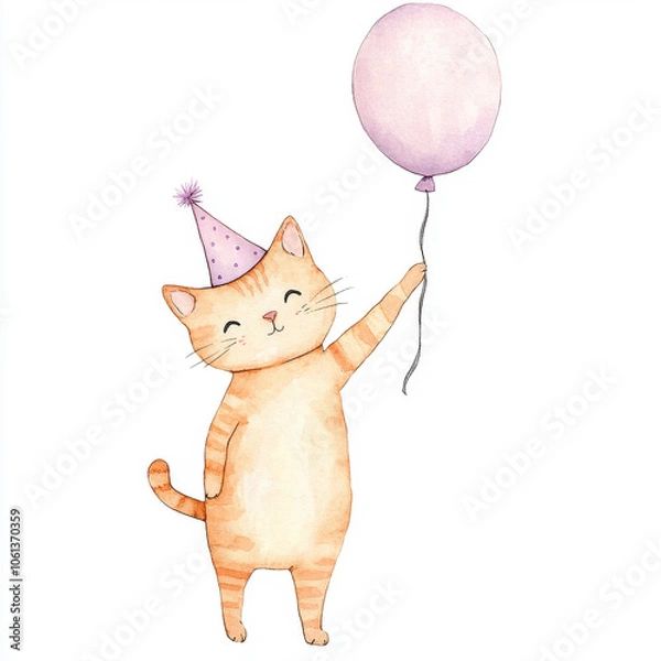Obraz Adorable Cat with Balloon in Watercolor Style