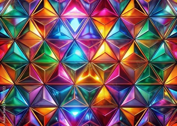 Fototapeta Colorful Seamless Pattern of Equilateral Triangles in Sunlight for Home Decoration, Wallpaper, Wrapping Paper, and Fabric - Vibrant Geometric Design