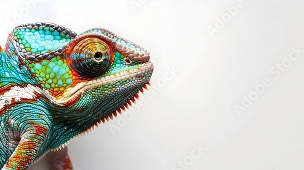 Fototapeta Chameleon on White background, Close-up with copy space or text space