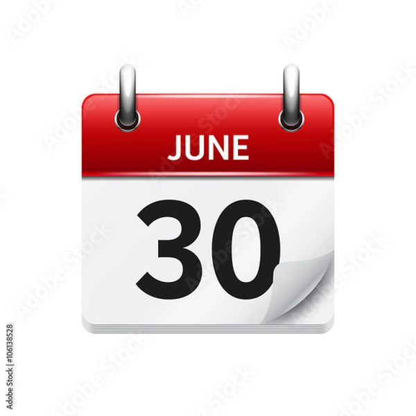 Fototapeta June 30 . Vector flat daily calendar icon. Date and time, day, month. Holiday.