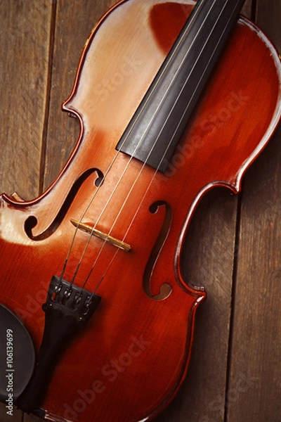 Obraz Violin on wooden background