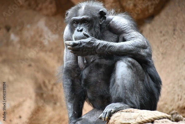 Obraz sitzender schimpanse
