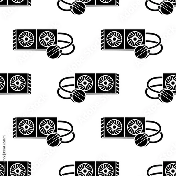 Fototapeta Cartoon silhouette computer CPU liquid cooler seamless pattern.