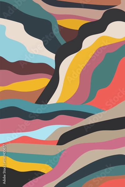 Fototapeta Colorful Mountain Landscape Painting Style Vector
