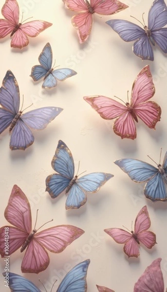 Fototapeta Intricate Digital Butterflies in Soft Pink, Lavender, and Blue Hues