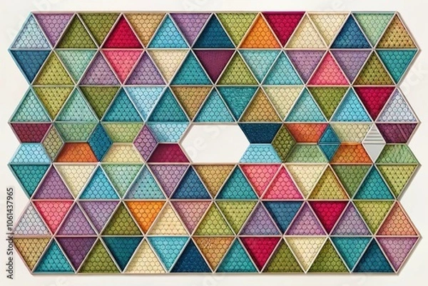 Fototapeta A geometric pattern consisting of interconnected hexagons and triangles, stitched together to form a unique and modern design, modern, interior design, minimalist, architecture, textile
