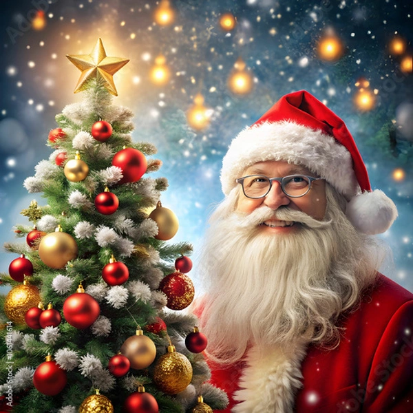 Obraz Christmas-theme with Santa and tree