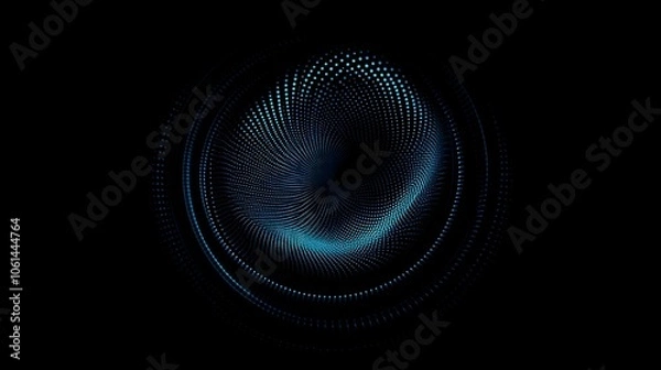 Fototapeta Mesmerizing Concentric Halftone Swirl with Fading Blue Dots on Dark Background