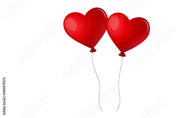 Fototapeta A pair of heart-shaped balloons floating against a clean white background