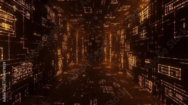 Fototapeta Enigmatic Horror Chamber: Biomechanical Organic Aesthetic 3D Render with Glowing Symbols and Eerie Shadows | Ultra-Detailed Illustration