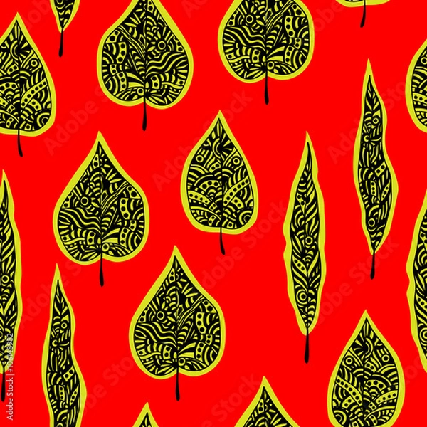 Fototapeta red seamless pattern with ornamental leaves