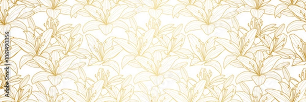 Fototapeta Golden lily floral vintage print, gradient elegant banner design, seamless repeating pattern background design