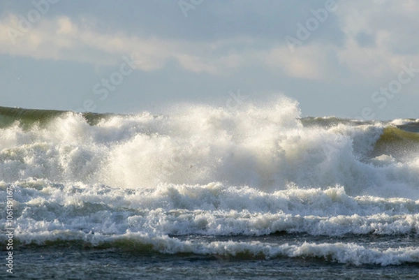 Obraz Stormy sea and foamy waves at the coast of The Baltic Sea near Paldiski, Estonia, Northern Europe