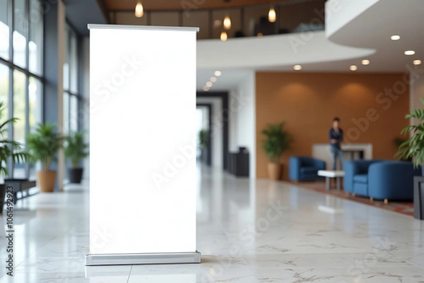 Fototapeta Empty modern office lobby interior with standee mockup with copy space