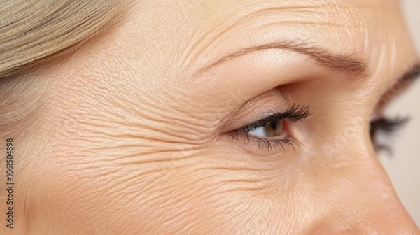 Obraz Close-Up of Skin with Fine Wrinkles and Treatment Process