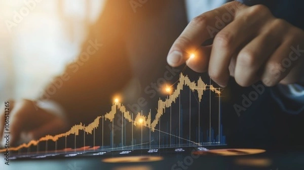 Fototapeta point on graph stock, financial background, benefit, spreadsheets, graph financial development, bank accounts, statistics, economy, data analysis, investment analysis, stock exchange.