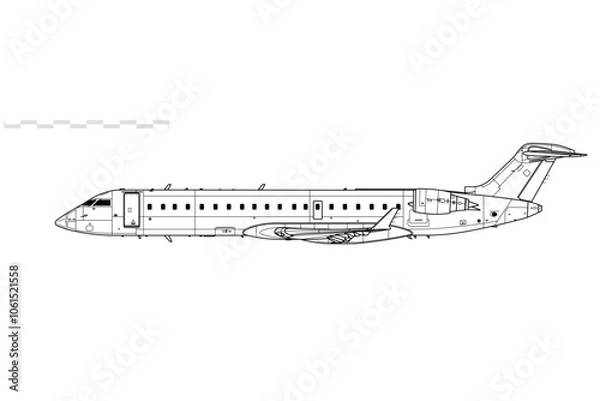 Obraz Bombardier CRJ700. Vector drawing of regional jet airliner. Side view. Image for illustration and infographics.
