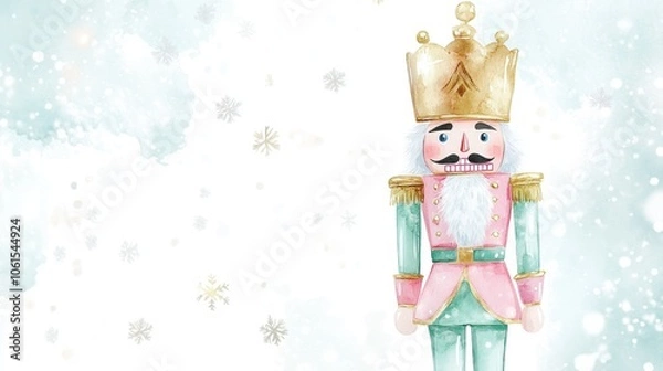Fototapeta Whimsical Watercolor Nutcracker in a Snowy Wonderland