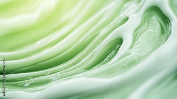 Fototapeta Smooth waves of light green liquid create a calming and fluid abstract pattern, AI