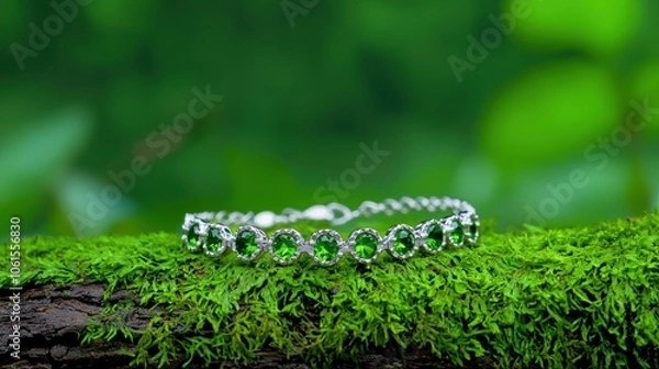 Fototapeta Delicate Emerald Anklet with Tiny Stones