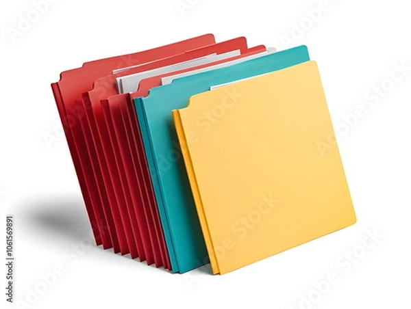 Fototapeta A modern arrangement of colorful file folders on a sleek surface, perfect for office organization and stylish workspace decor.