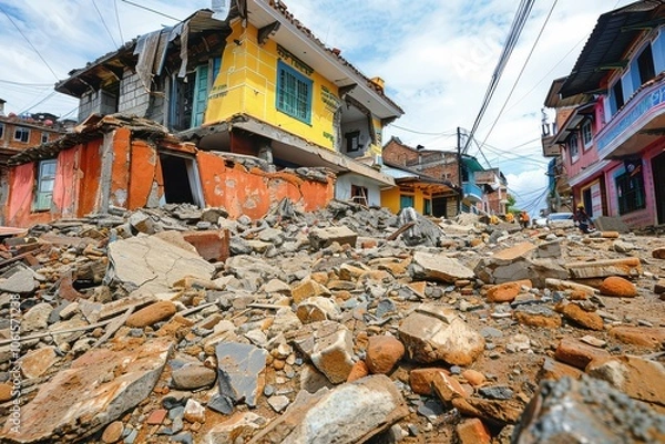 Fototapeta Reinforced framework for earthquake resistance, showcasing construction advancements in structural safety and durability.
