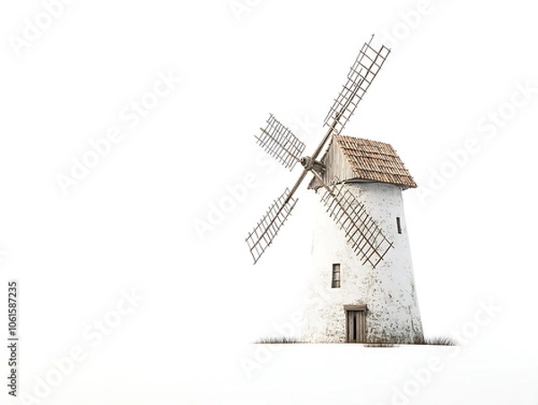 Fototapeta An old windmill isolated on a white background