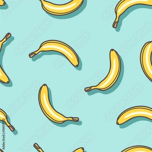 Fototapeta Seamless vector pattern of bananas on a blue background.