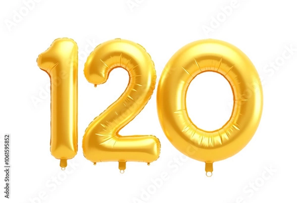 Fototapeta Number 120 made of golden inflatable balloon isolated on transparent background Helium balloons font