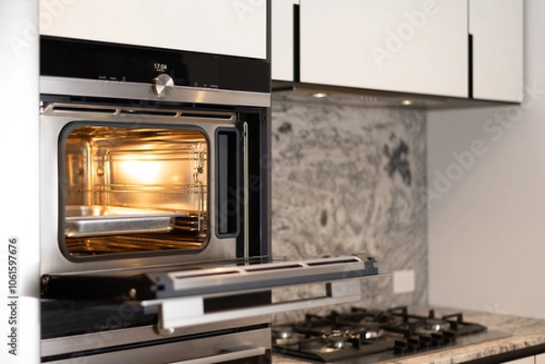 Obraz Empty open electric oven with hot air ventilation.