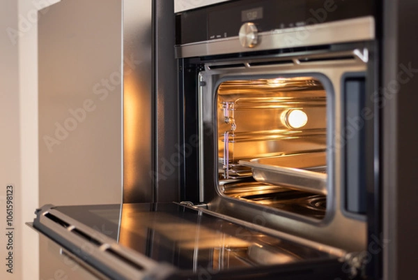 Obraz Empty open electric oven with hot air ventilation.