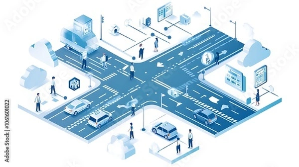 Fototapeta Simple illustration of an isometric crossroads