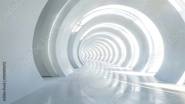 Fototapeta Empty White Tunnel 3D Rendering, 360-Degree Seamless
