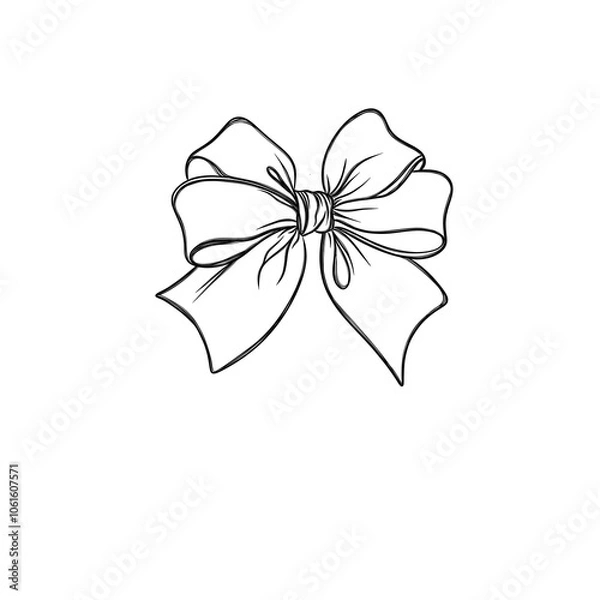 Obraz Beautiful festive bow with ribbons - line art illustration