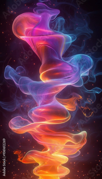 Fototapeta Phone wallpaper of colorful liquid swirls inspired by a lava lamp, with fluid motion in vivid shades of orange, pink, purple, and blue, set against a dark background,