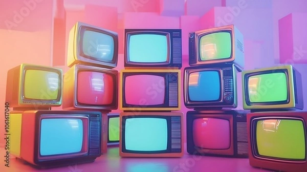 Obraz Stack of retro televisions each displaying