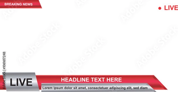 Fototapeta Vector template broadcasting tv breaking news design frame. for live streaming video	
