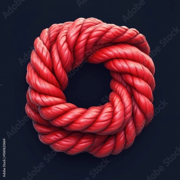Fototapeta Vibrant Red Nautical Rope Coil on Dark Background
