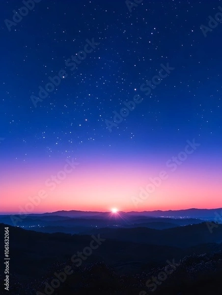 Fototapeta A single bright star shining in the twilight sky with soft colors of blue and purple to create a calming and inspiring nighttime atmosphere