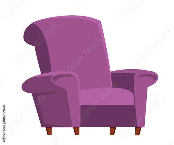 Obraz Purple armchair cartoon vector illustration isolated on transparent. Home chair for rest and relax. Furniture object. Cozy room interior.
