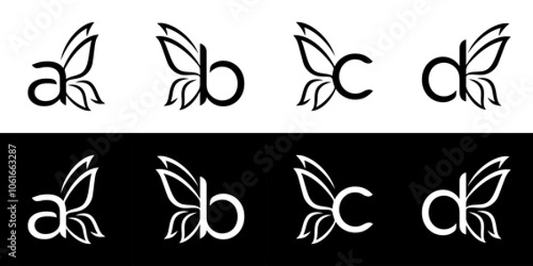 Obraz set of the concept of letters combined with butterfly wings in a black color model	