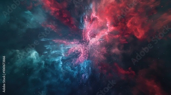 Fototapeta Vibrant fireworks display against dark night sky symbolizing new beginnings, dynamic burst of light captured with wide-angle lens, ample copy space for text or design elements.