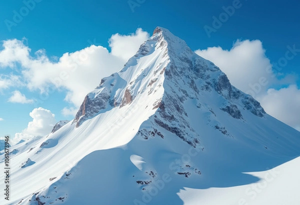 Fototapeta Stunning mountain peak with snow and clouds
