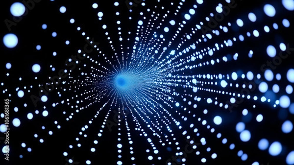 Fototapeta Space background with radial light burst. Glowing particles with spiral motion effect. Shimmering star dust with luminous dots. Cosmic energy and galaxy exploration concept