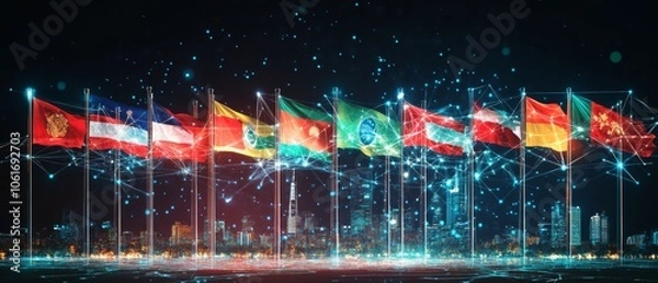 Fototapeta Digital Flags of the World, Digital Diplomacy and International Relations