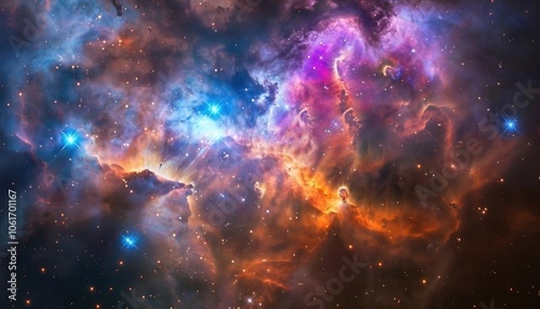 Fototapeta A Star-Filled Cosmic Nebula with Vibrant Colors and Glowing Stars