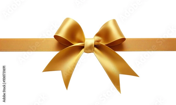 Fototapeta luxury yellow gold color satin ribbon with bow PNG, cutout isolated on transparent background. Present, gift, discount, coupon concept graphic resource