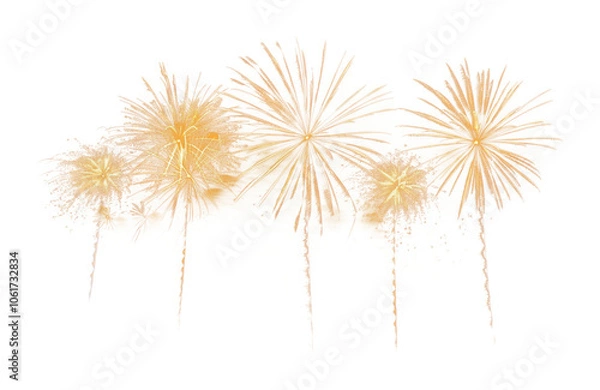 Fototapeta Happy New Year festive celebration party fireworks explosion PNG, cutout isolated on transparent background. Gold yellow color