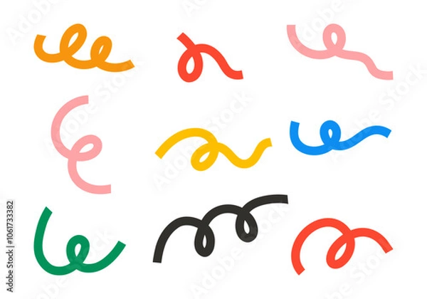 Fototapeta Abstract Curly Line Collection. A set of nine thick, curly line elements in various shapes, ideal for abstract designs. Perfect for adding a playful, modern touch to creative projects